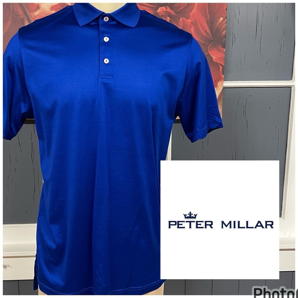 Peter Millar Knit Cotton Polo Golf Shirt Mens Sz Medium Standard Fit Royal Blue